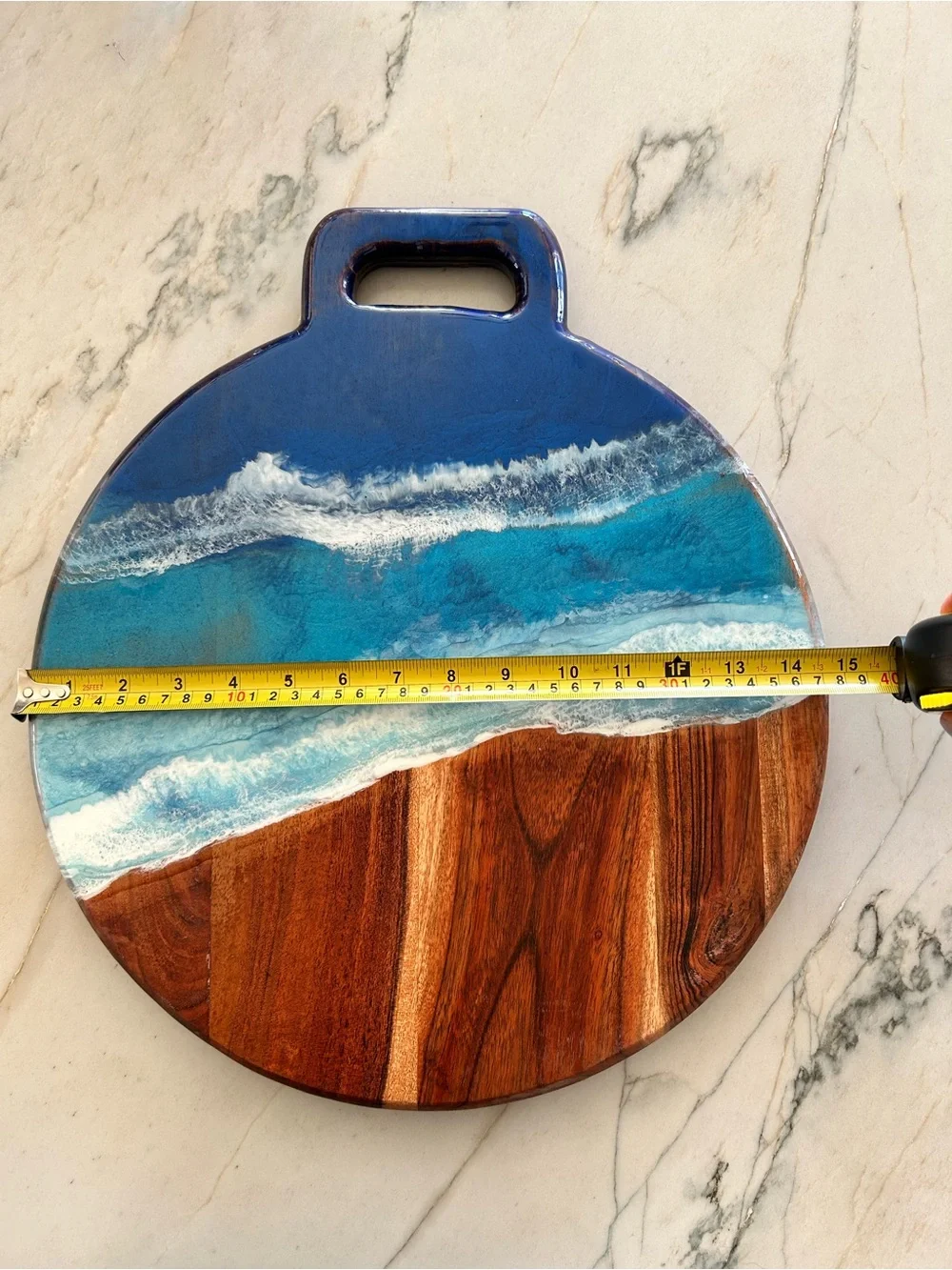 Coastal Wave Resin & Wood Round Cutting/Serving Board